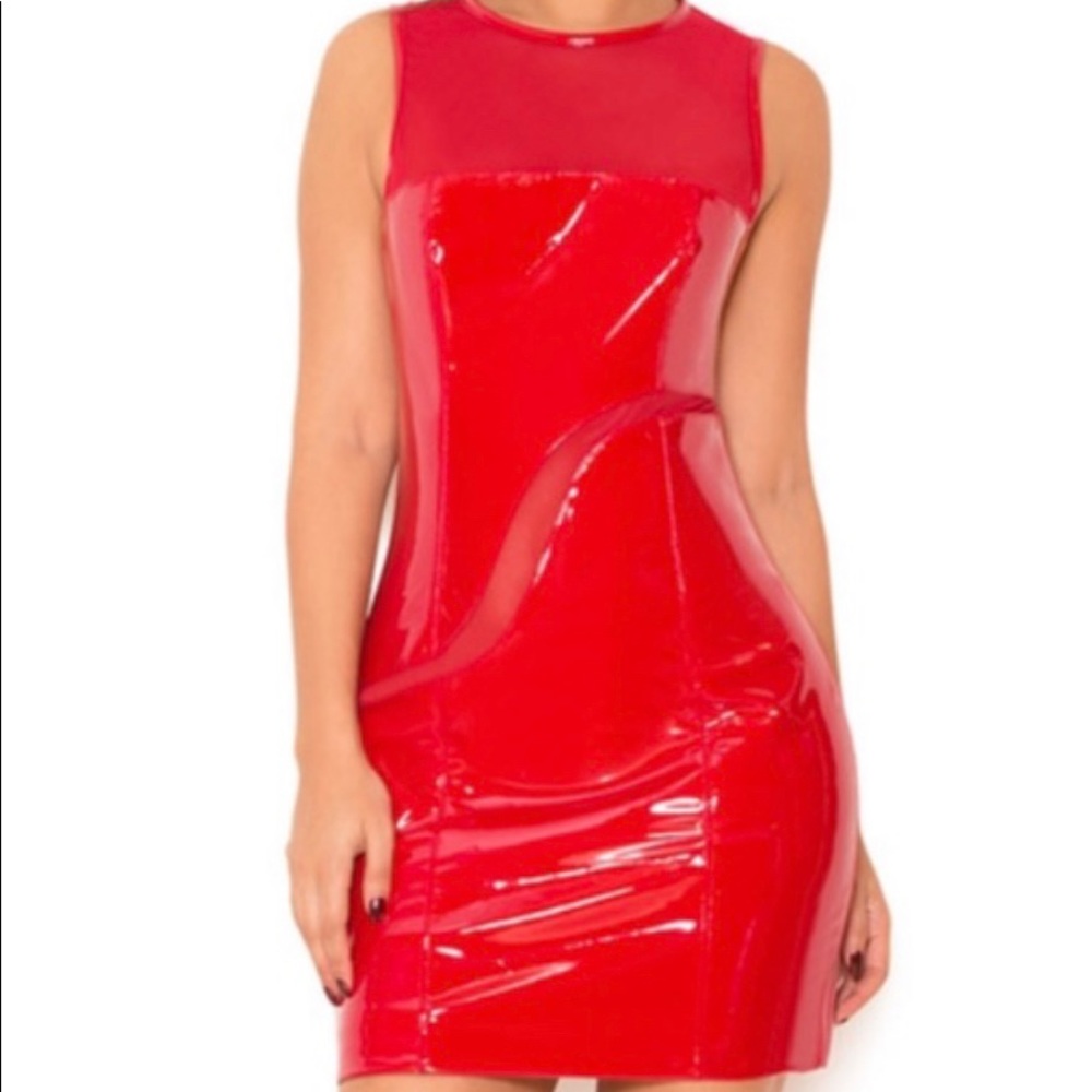 Bundle Deal! Red Paten Leather Mini House Of CB Dress With a red ankle Boot